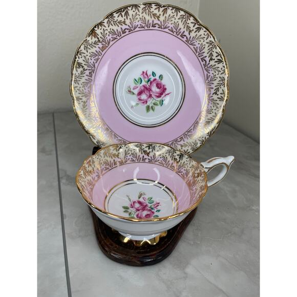 Pink Royal Stafford Teacup and Saucer, Antique Tea Cups Vintage Floral - Picture 8 of 13